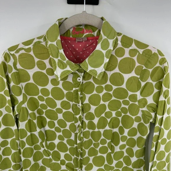 Boden Womens Green White Polka Dot Button Down Shirt UK 12 US 8 Cotton - Picture 2 of 9